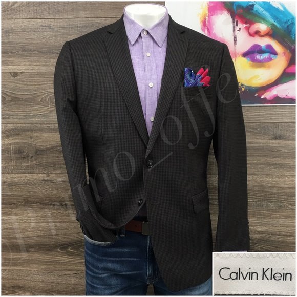 Calvin Klein Mens Blazer Sport Coat Two Button Jacket Wool Size 44R Casual Suits - Picture 1 of 13